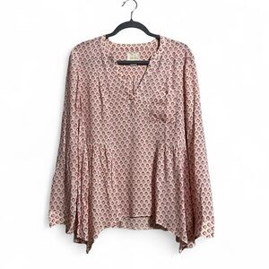 Maeve Anthropologie Pink & Red Boho Popover Blouse